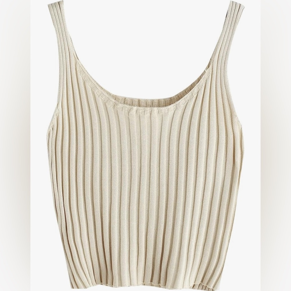 Amazon Cream Ribbed Knit Camisole Tank Top